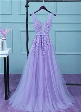 Picture of Light Purple Tulle Long Party Dresses , A-line Bridesmaid Dresses